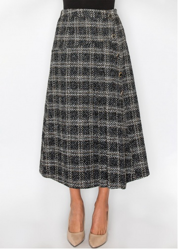 Black Tweed Plaid Midi Skirt Black Tweed Plaid Midi Skirt