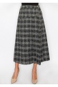 Black Tweed Plaid Midi Skirt