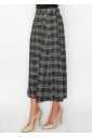 Black Tweed Plaid Midi Skirt