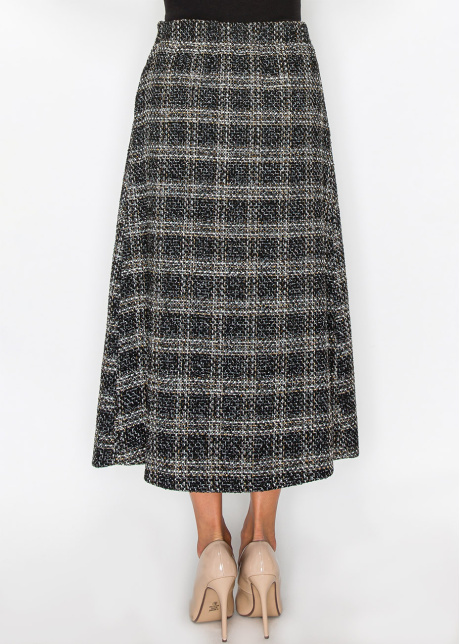Black Tweed Plaid Midi Skirt