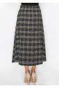 Black Tweed Plaid Midi Skirt