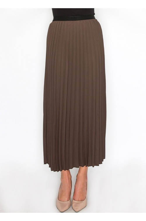 Soft Pleated Brown Midi Skirt