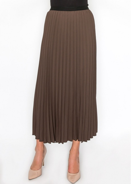 Soft Pleated Brown Midi Skirt