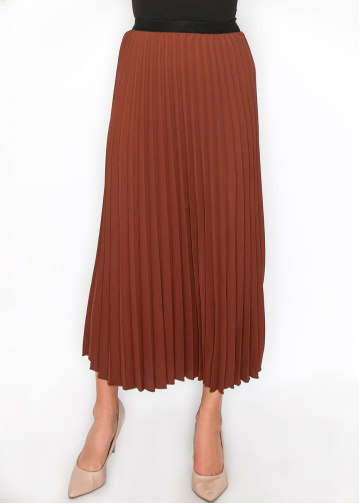 Classic Pleated Rust Midi Skirt