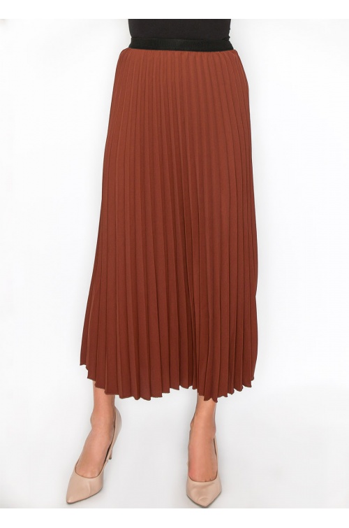 Classic Pleated Rust Midi Skirt