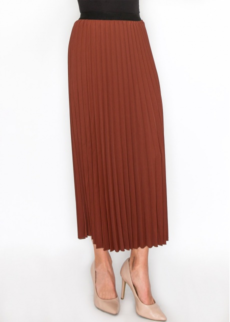 Classic Pleated Rust Midi Skirt