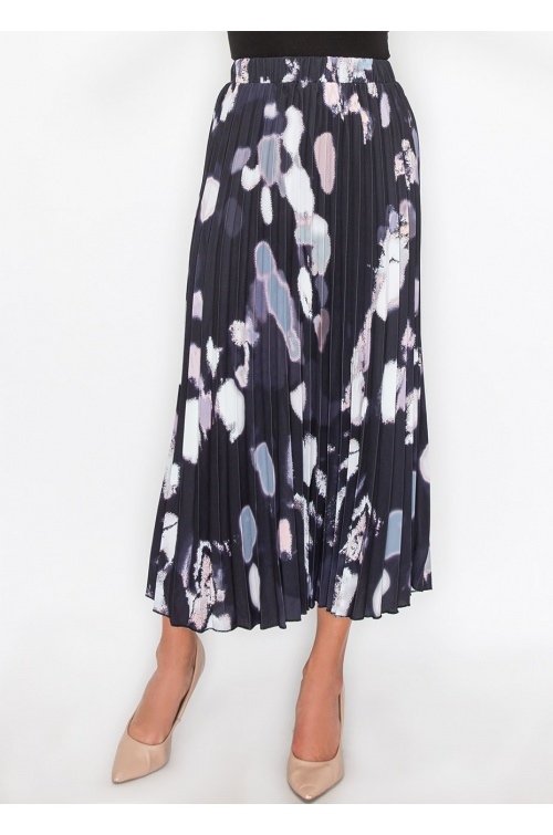 Abstract Pleated Black Midi Skirt