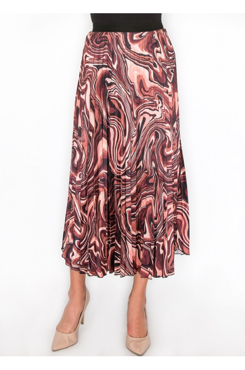 Burgundy Abstract Swirl Pleated Skirt