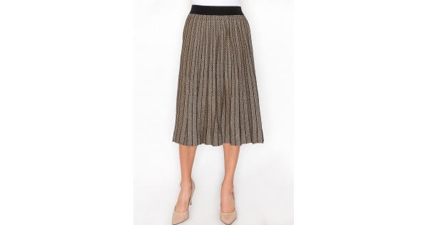 【U LAN】Apple Golden Pleated Skirt Space Dyed Check Wrap Skirt | Golden Brown | TOAST