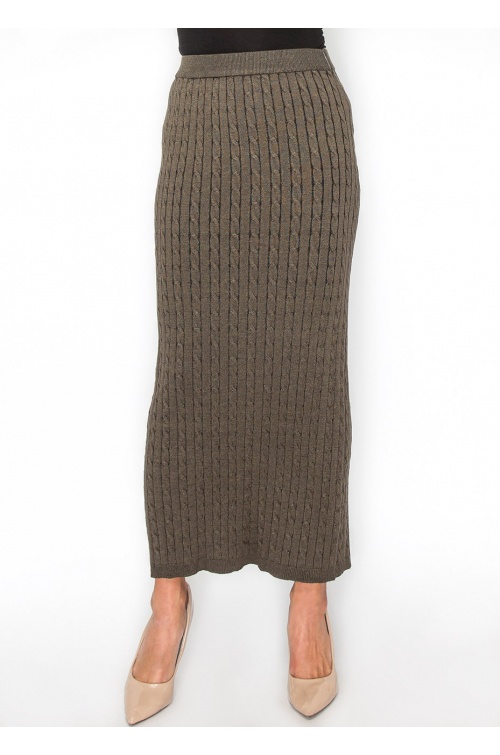 Olive Cable-Knit Maxi Skirt