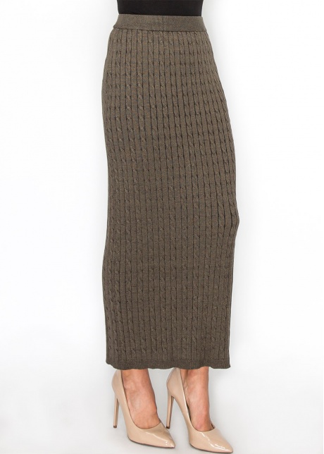 Olive Cable-Knit Maxi Skirt