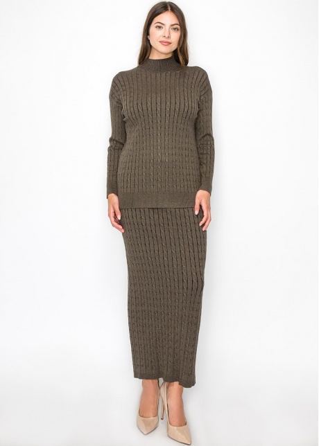 Olive Cable-Knit Maxi Skirt