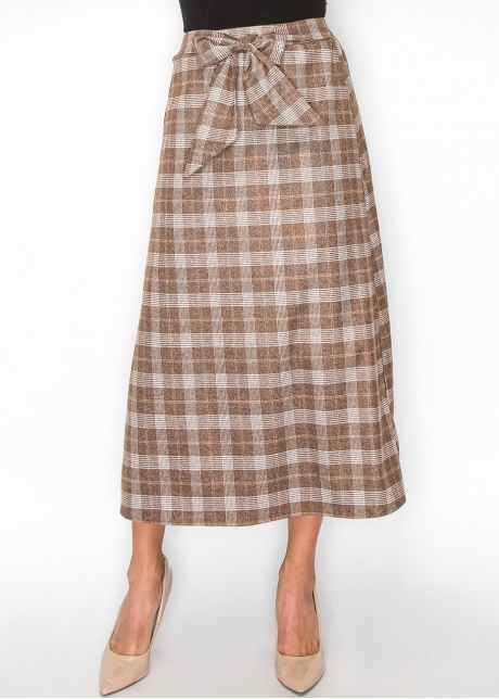 Classic Brown Plaid Skirt with Tie Waist