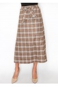 Classic Brown Plaid Skirt with Tie Waist