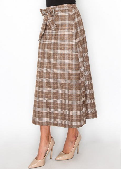 Classic Brown Plaid Skirt with Tie Waist