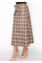 Classic Brown Plaid Skirt with Tie Waist