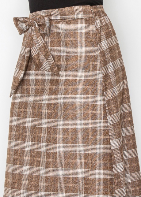 Classic Brown Plaid Skirt with Tie Waist