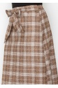 Classic Brown Plaid Skirt with Tie Waist