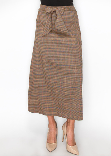 Plaid Tie-Front Midi Skirt