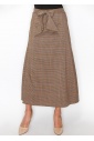 Plaid Tie-Front Midi Skirt