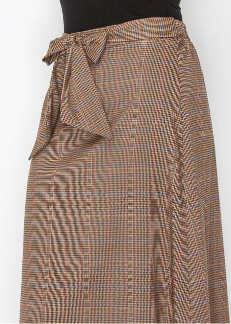 Plaid Tie-Front Midi Skirt