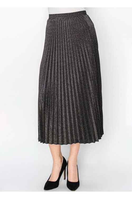 Black Pleated Lurex Shimmer Skirt