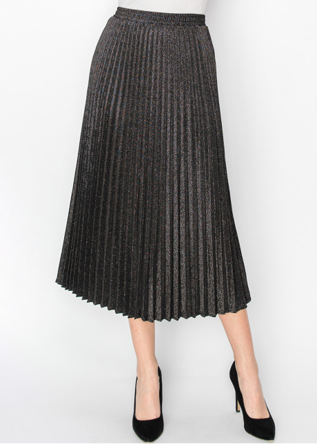 Black Pleated Lurex Shimmer Skirt