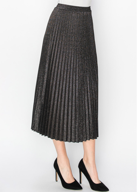 Black Pleated Lurex Shimmer Skirt