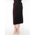 Burgundy and Black Cable Knit Contrast Skirt