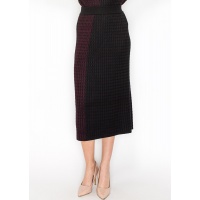 Burgundy and Black Cable Knit Contrast Skirt