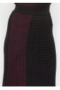 Burgundy and Black Cable Knit Contrast Skirt