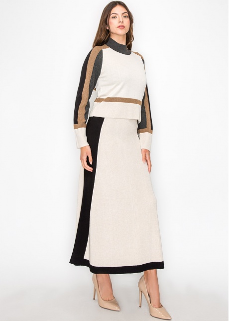 Classic Colorblock Cream and Black Knit Skirt