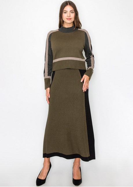 Olive & Black Colorblock Knit Skirt