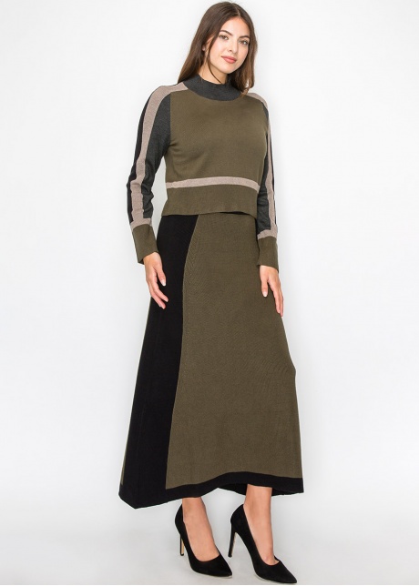 Olive & Black Colorblock Knit Skirt