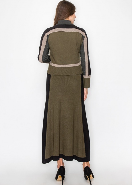 Olive & Black Colorblock Knit Skirt