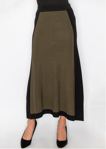 Olive & Black Colorblock Knit Skirt