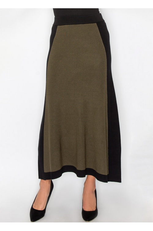 Olive & Black Colorblock Knit Skirt