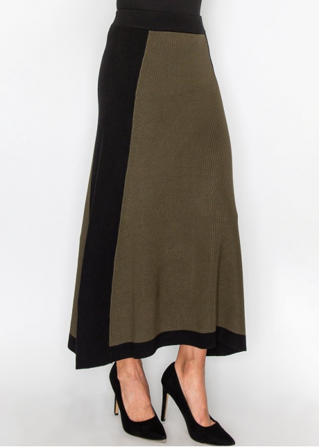 Olive & Black Colorblock Knit Skirt