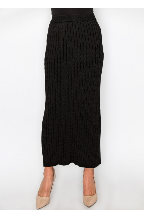 Elegant Black Cable Knit Skirt