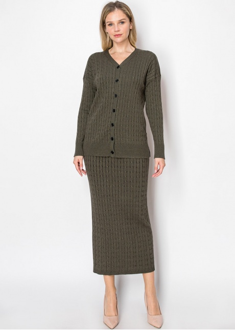 Olive Cable Knit Button-Down Cardigan