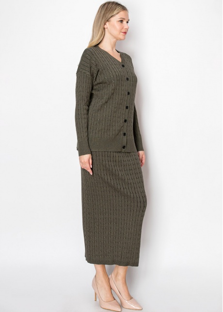 Olive Cable Knit Button-Down Cardigan