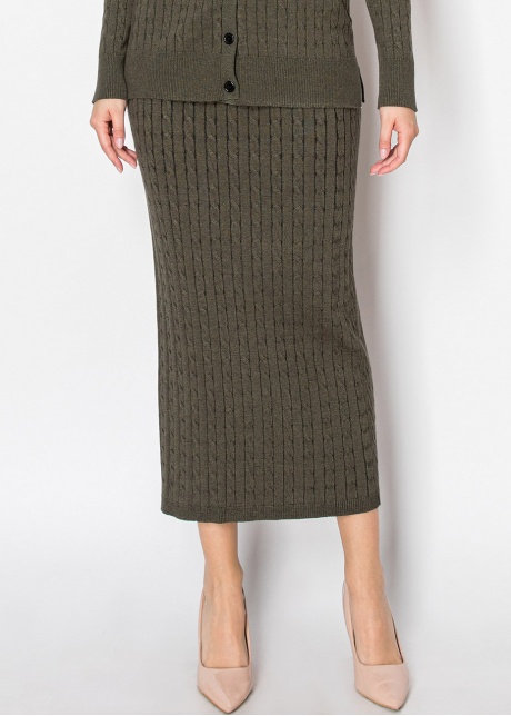 Olive Cable-Knit Long Skirt