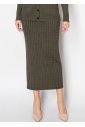 Olive Cable-Knit Long Skirt