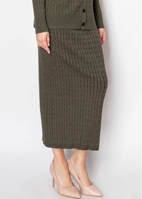 Olive Cable-Knit Long Skirt
