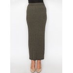 Olive Cable-Knit Long Skirt