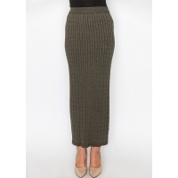 Olive Cable-Knit Long Skirt