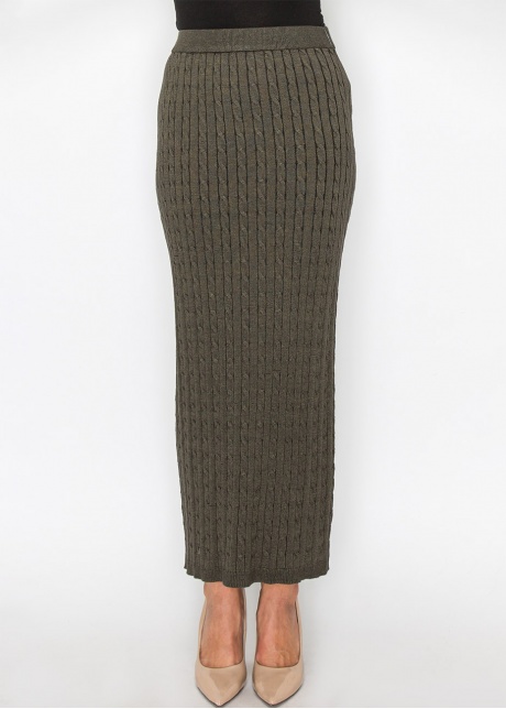 Olive Cable-Knit Long Skirt
