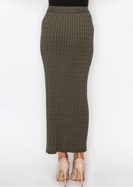 Olive Cable-Knit Long Skirt