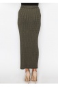 Olive Cable-Knit Long Skirt