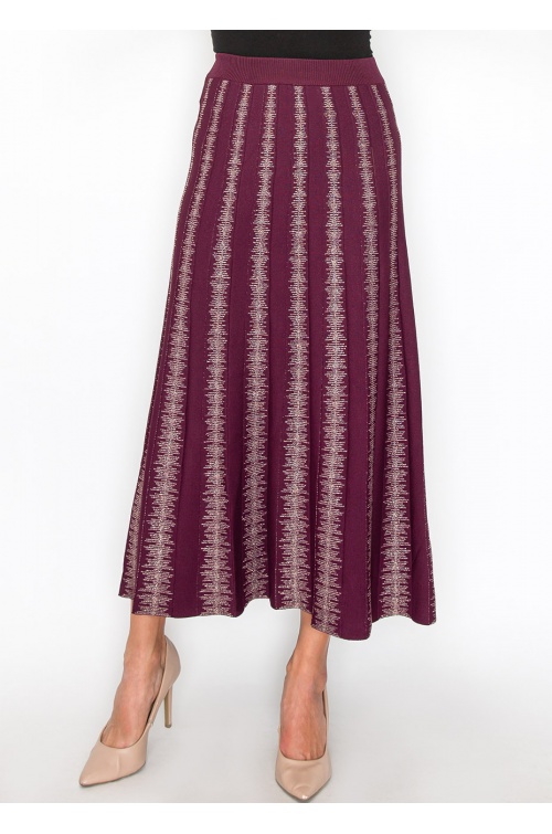 Burgundy Skirt with Metallic Stripe Details